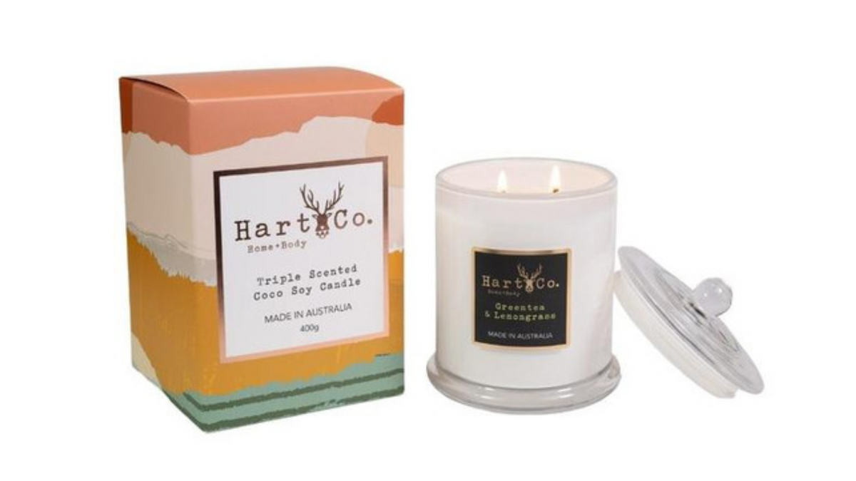 Hart Co Green Tea & Lemongrass Large Double Wick Candle 400g Press & Grocers Co.