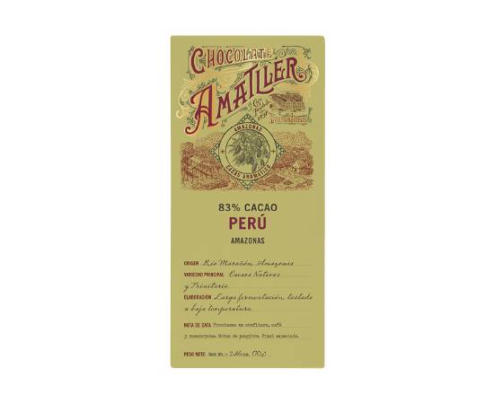 Chocolate Amatller 83% Cacao Perú Block 70g