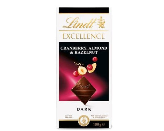 Lindt Dark Cranberry Almond & Hazelnut Block 100g