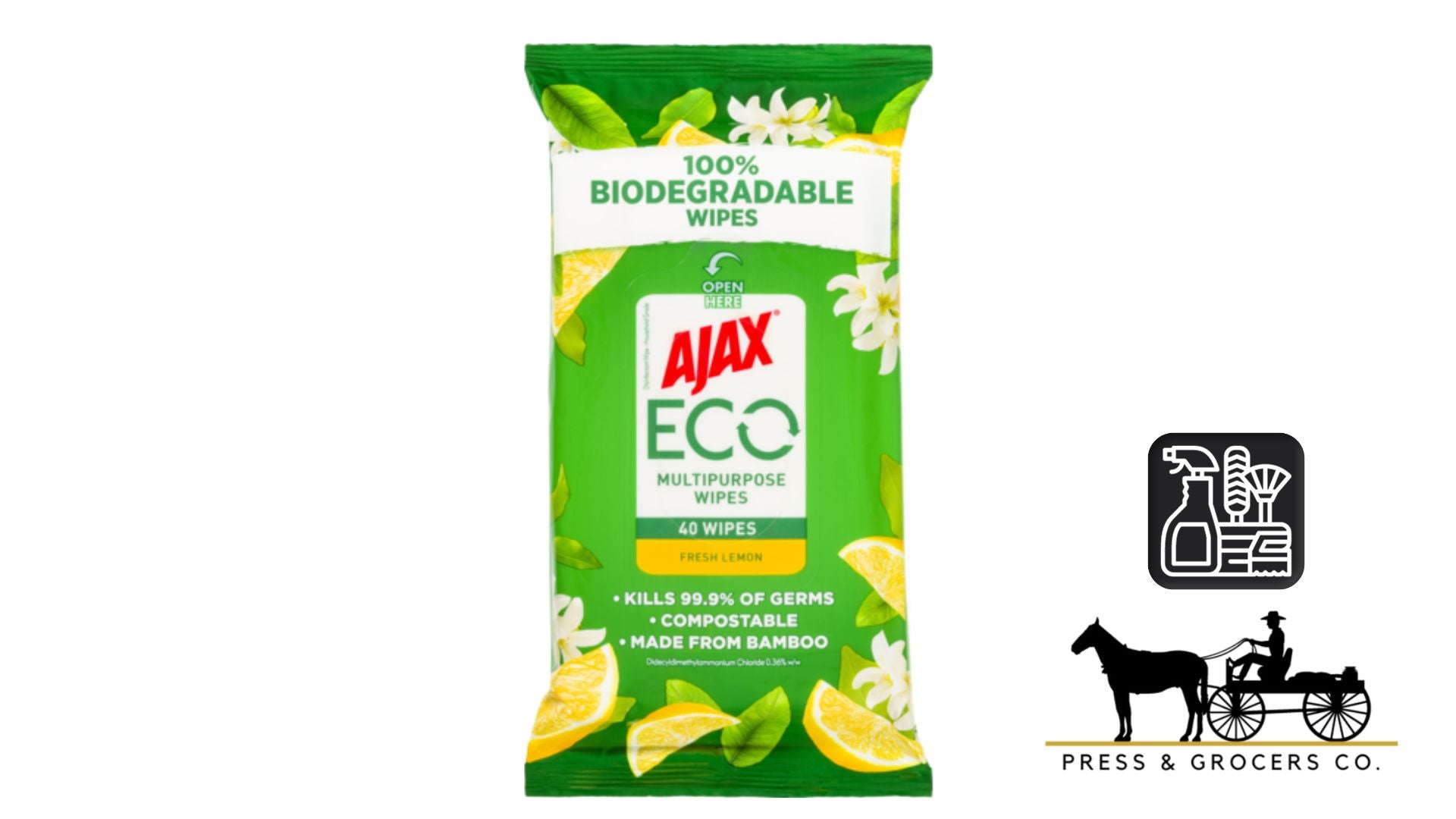Ajax Eco Multipurpose Wipes Lemon 40pk