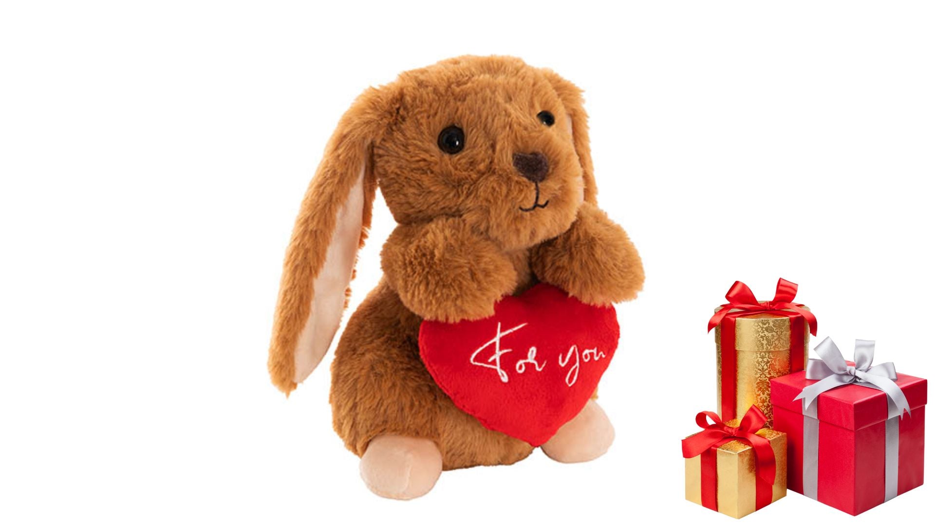 Bunny Rabbit Mochi 'For You' Heart Plush Toy Brown (20cmHT)