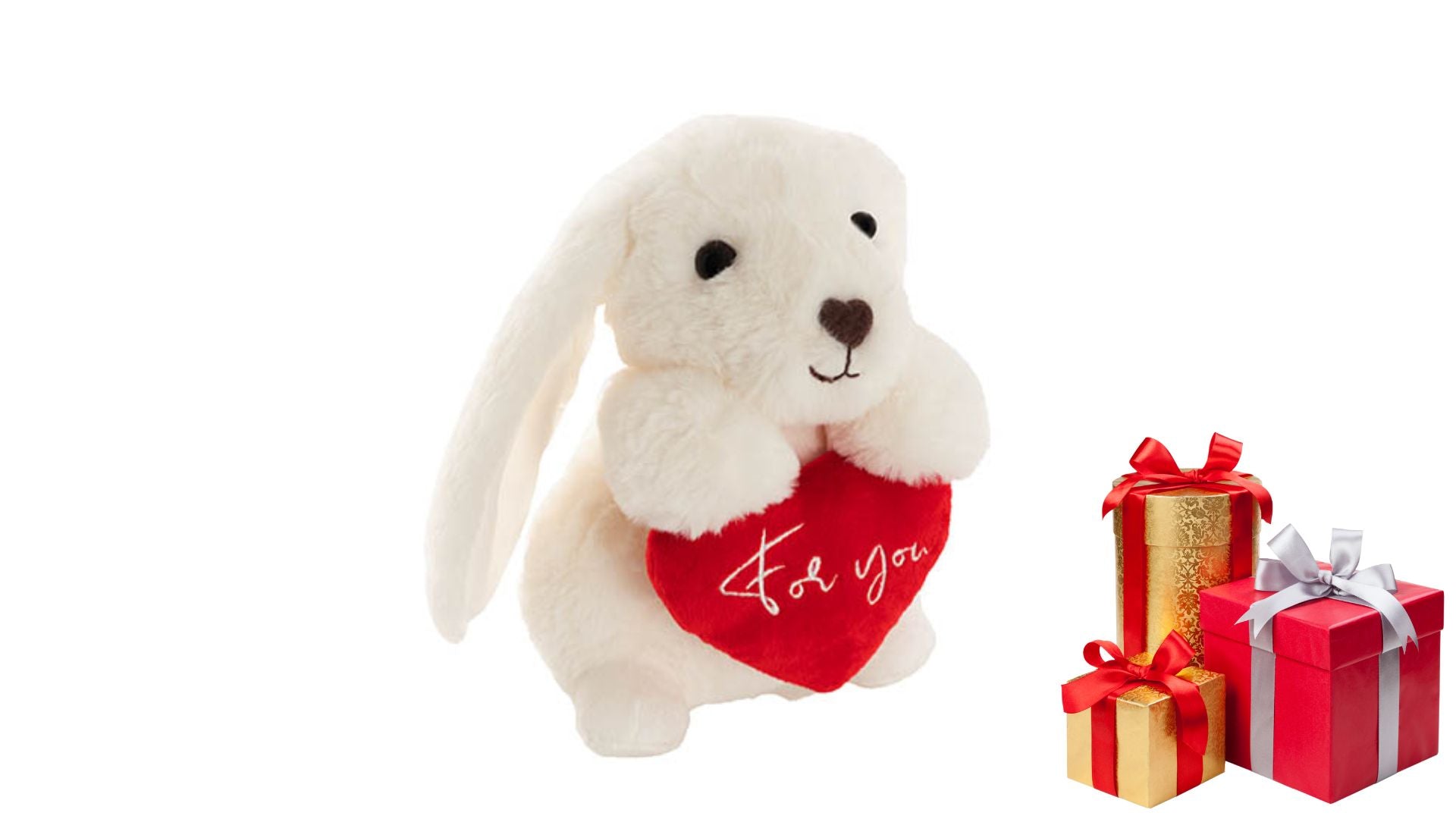 Bunny Rabbit Mochi 'For You' Heart Plush Toy White (20cmHT)