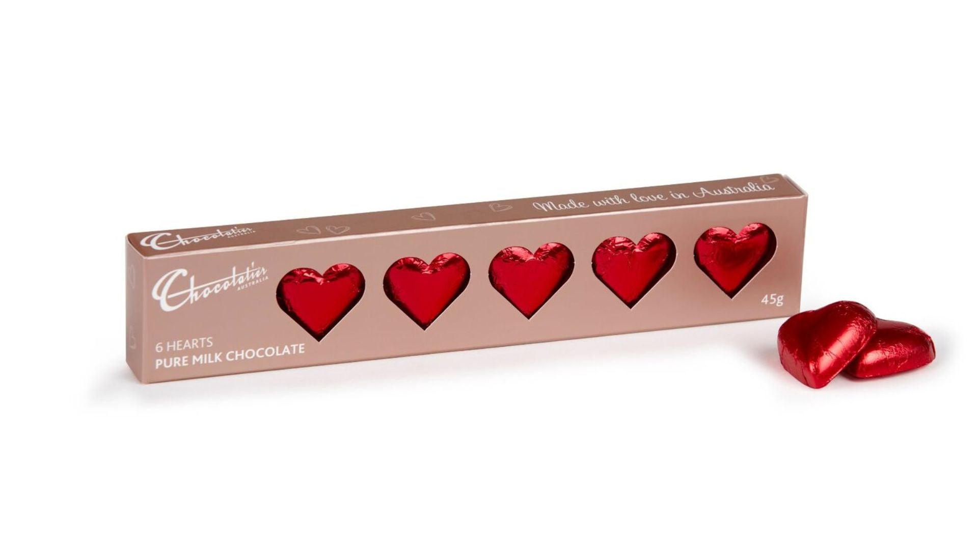Chocolatier Milk Choc Red Hearts 6pk 45g