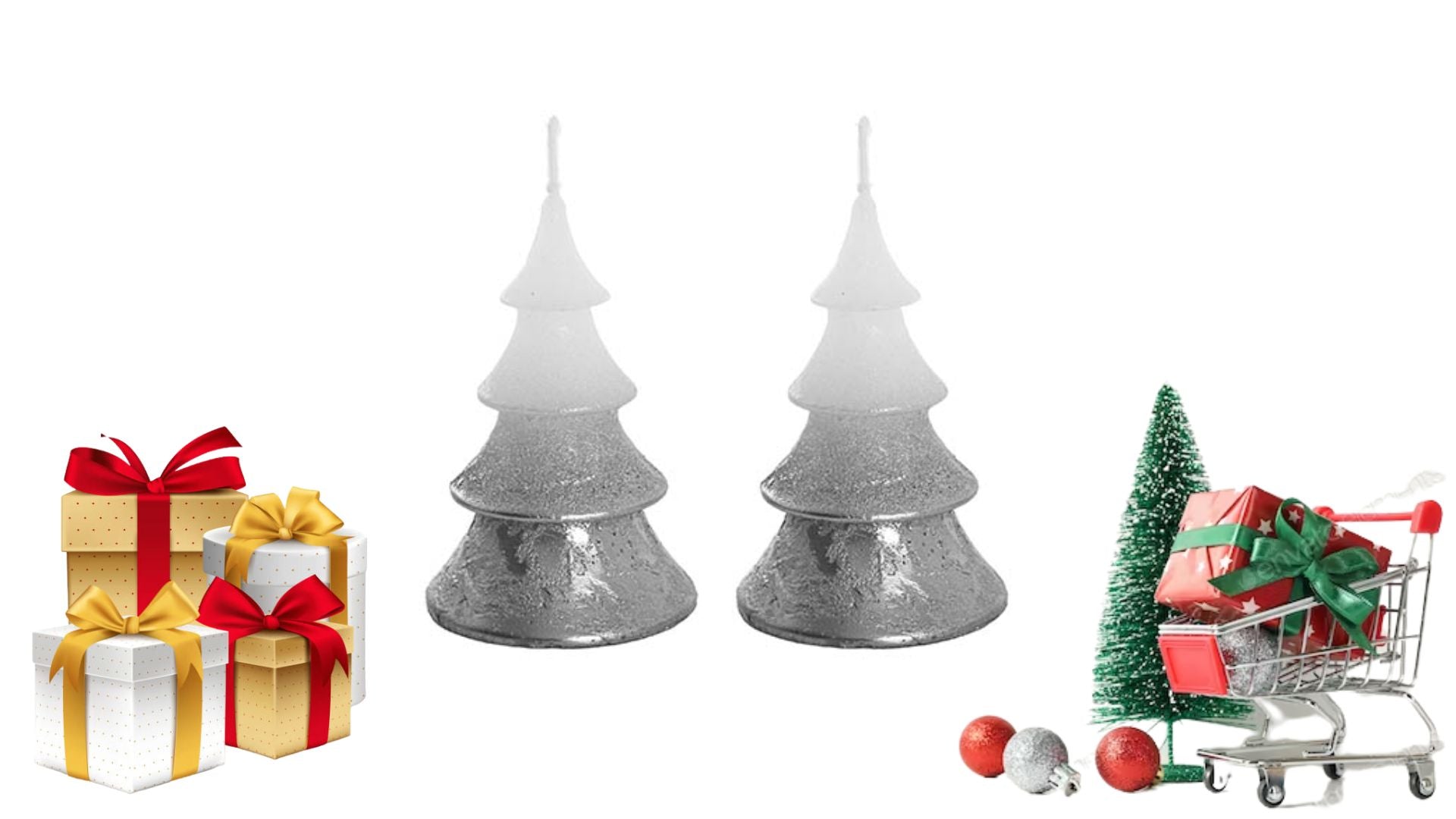 Christmas Tree Candle Silver 2pk (6.5Dx10cmH)