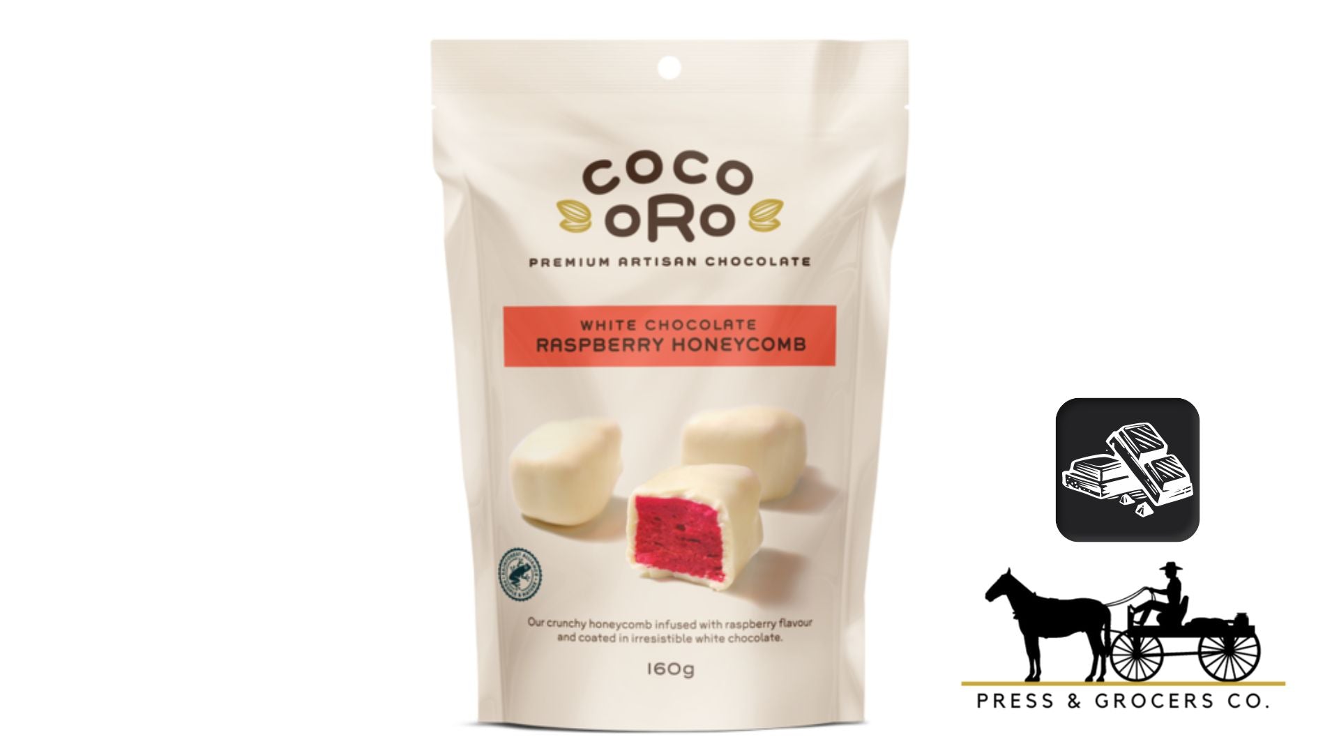 Coco Oro White Choc Raspberry Honeycomb 160g