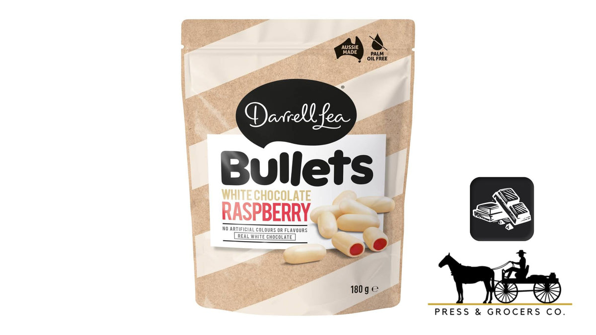 Darrell Lea White Choc Raspberry Bullets 180g – Press & Grocers Co.