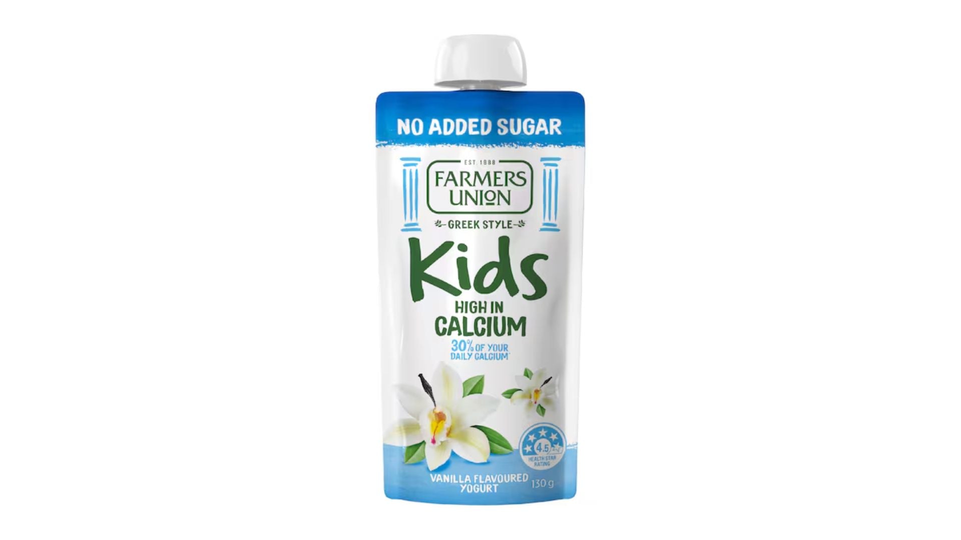 Farmers Union Greek Style Kids Yoghurt Pouch Vanilla 130g