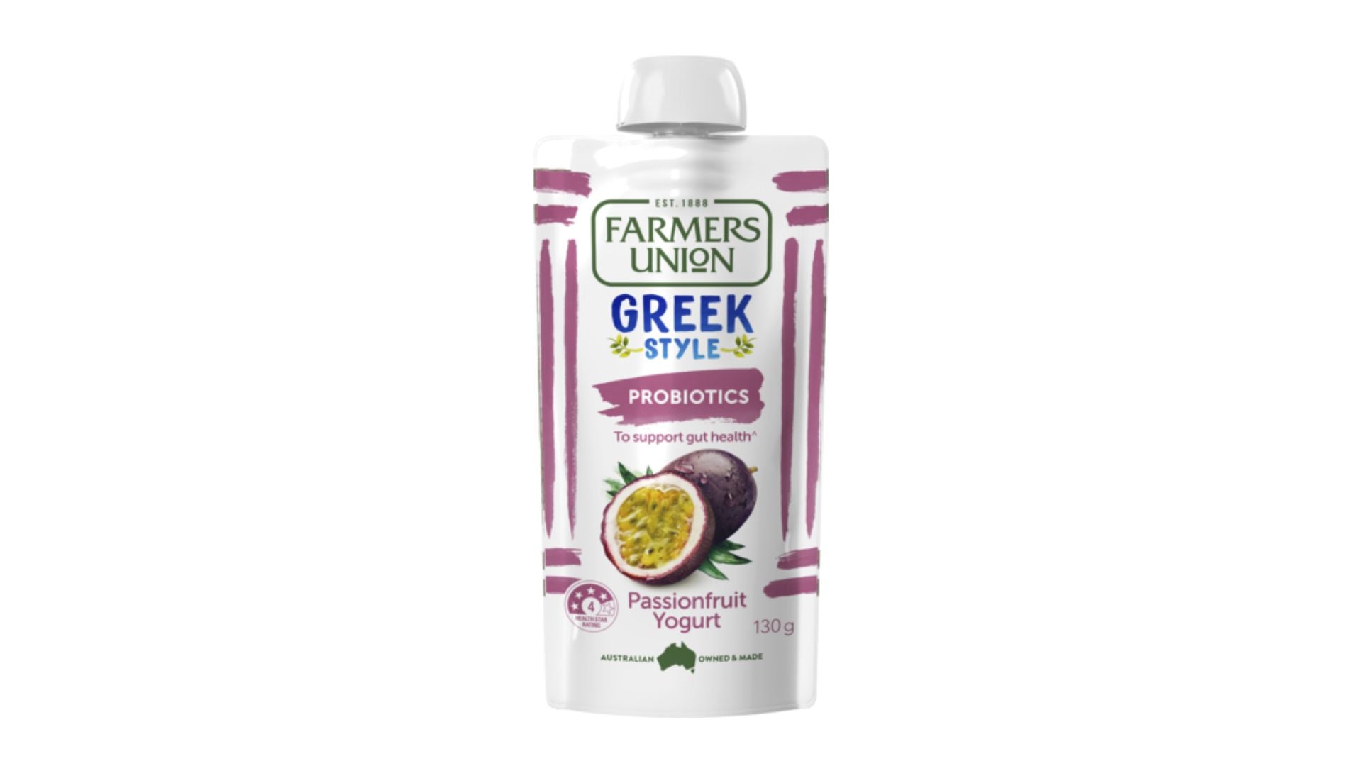 Farmers Union Greek Style Probiotic Yoghurt Pouch Passionfruit 130g