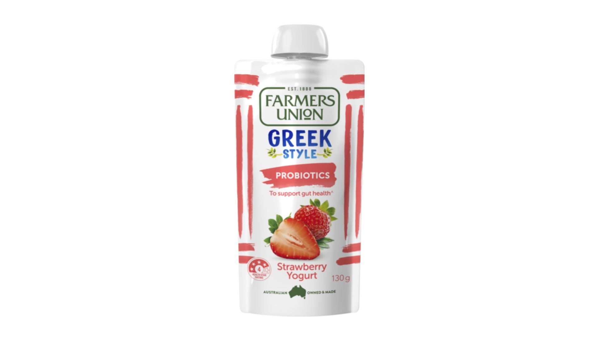 Farmers Union Greek Style Probiotic Yoghurt Pouch Strawberry 130g