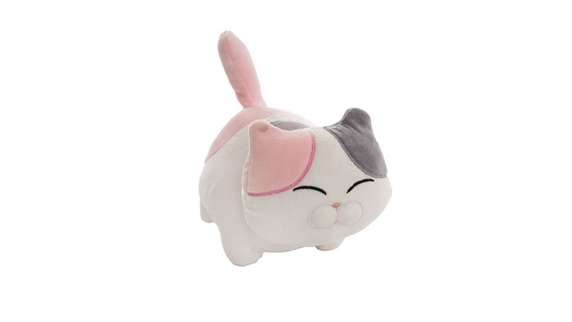 Happy Cat Plush Puff Toy Pink Grey (22cmHT)