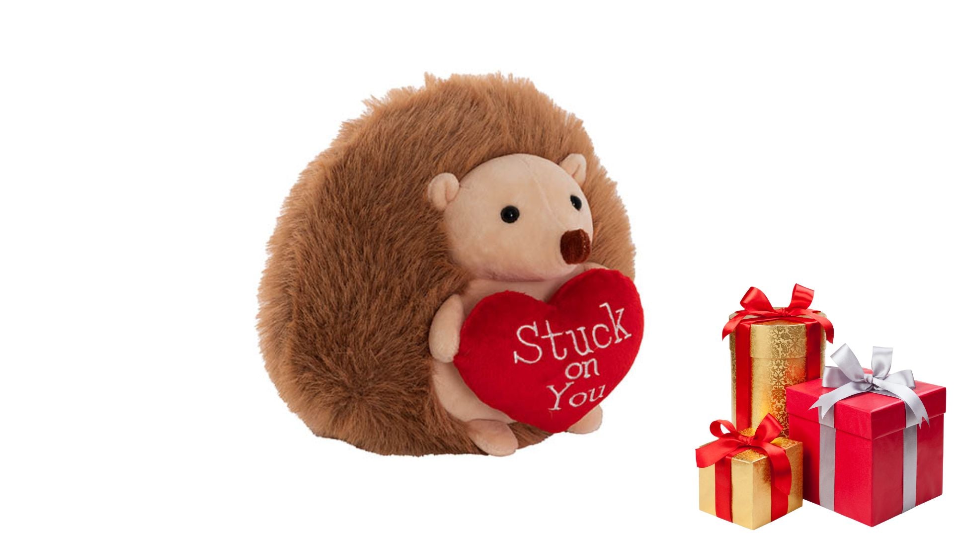 Hedgehog Doug 'Stuck on You' Heart Plush Toy Brown (23cmST)