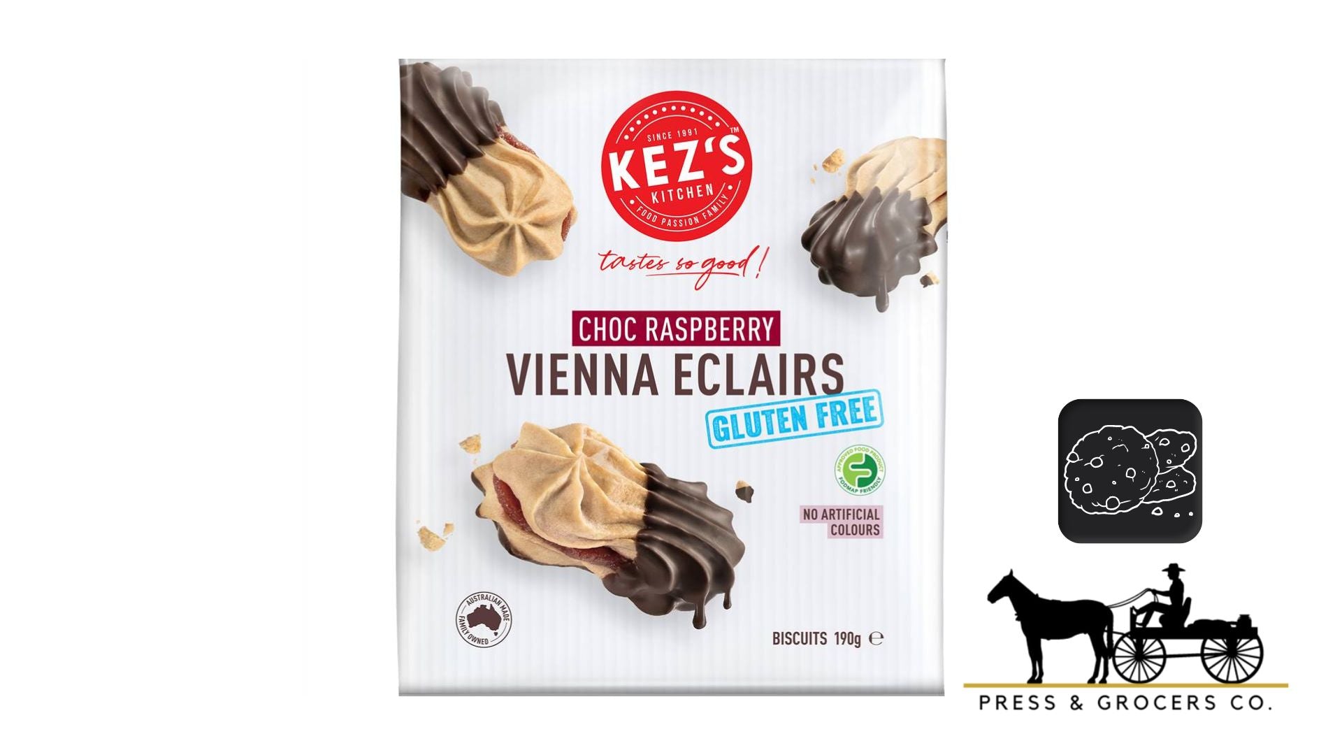 Kez's Biscuits Choc Raspberry Vienna Eclairs 180g