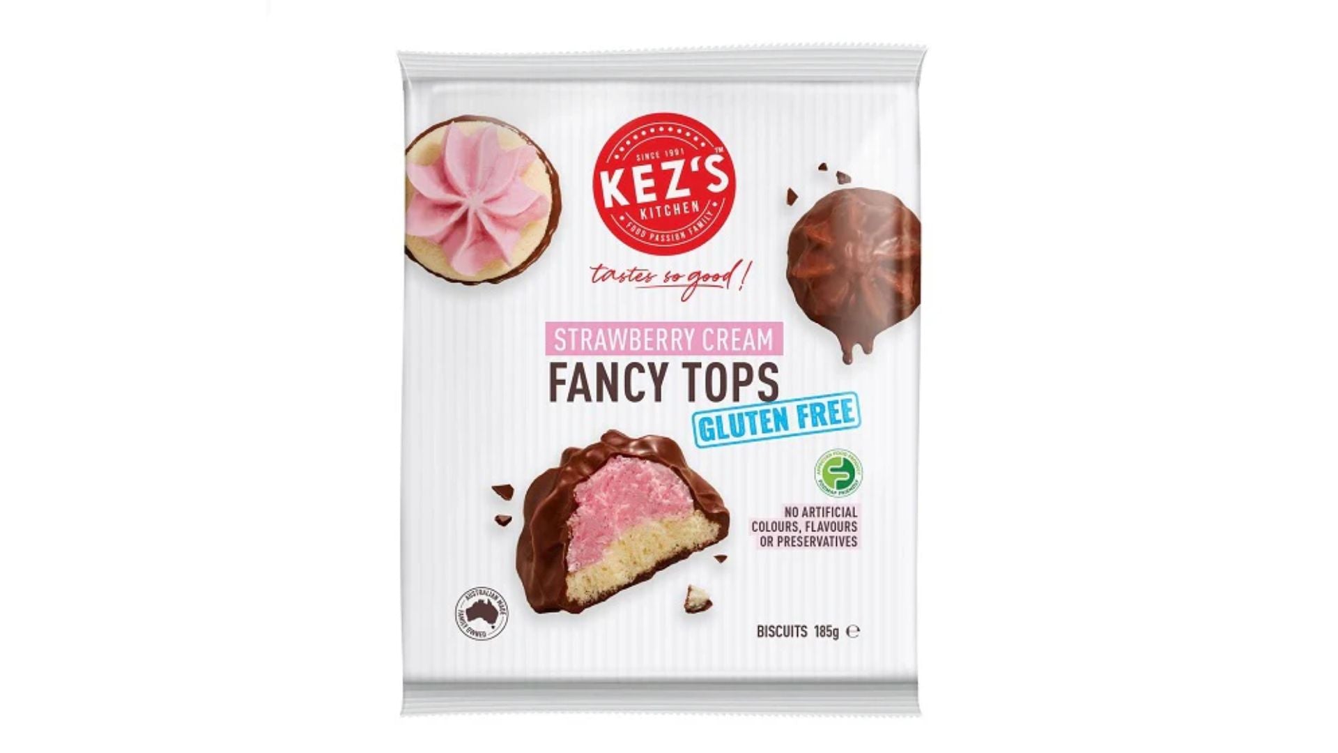 Kez's Biscuits Fancy Tops Strawberry Cream 185g