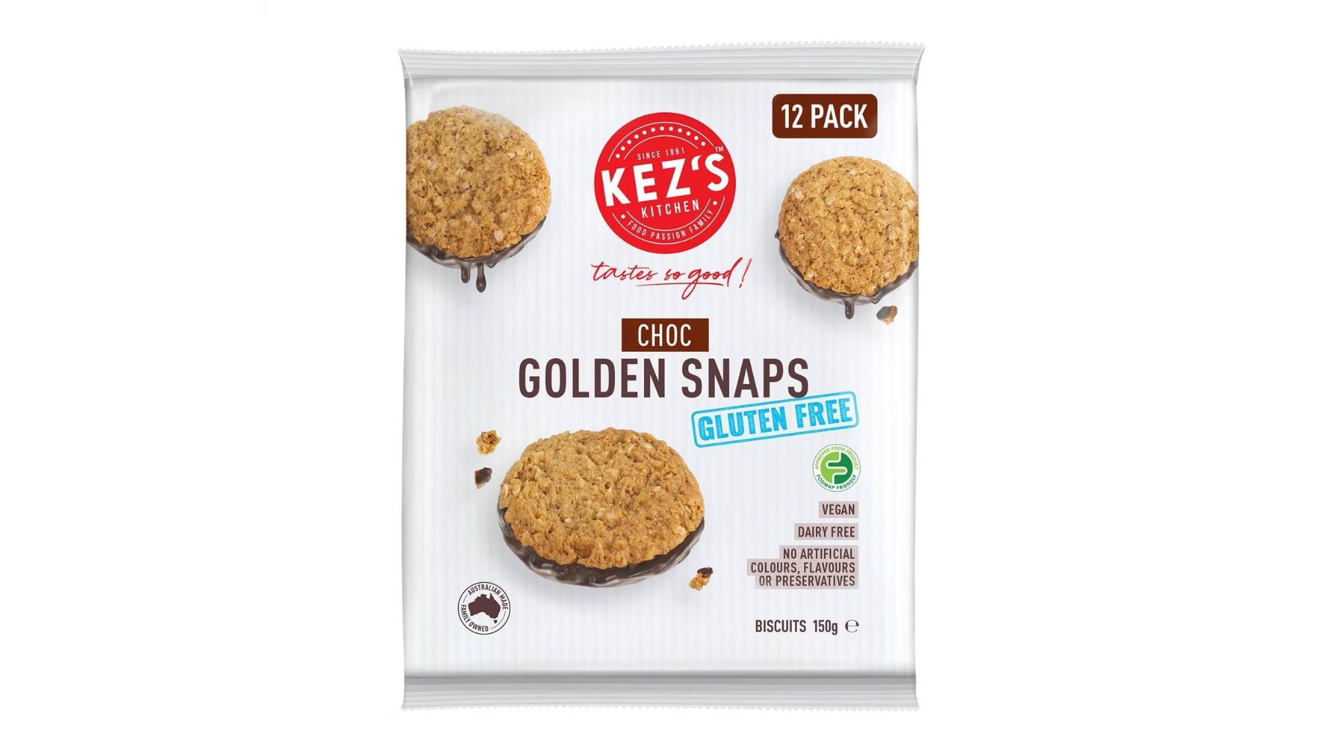 Kez's Biscuits Golden Snaps Choc 150g