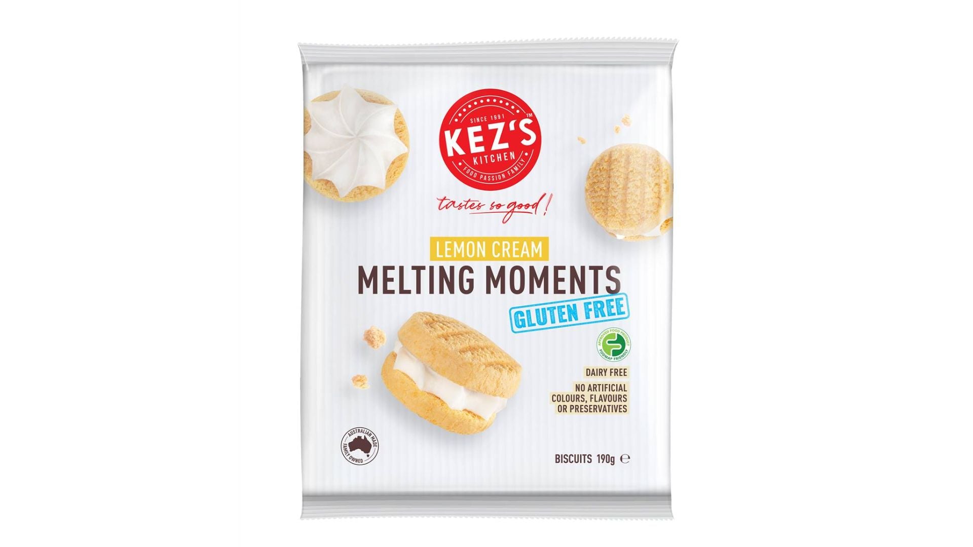 Kez's Biscuits Melting Moments Lemon Cream 190g
