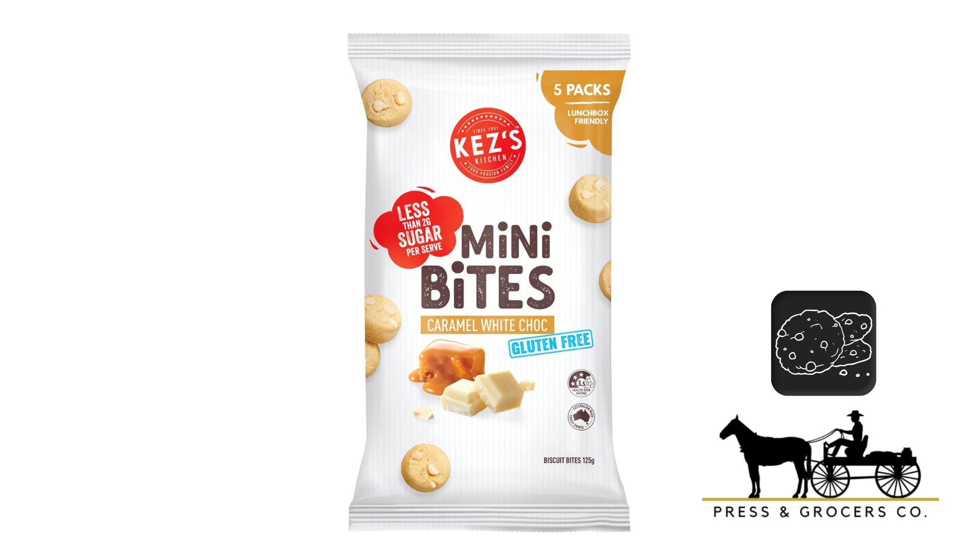 Kez's Lunchbox Mini Bites Caramel White Choc 5pk 125g