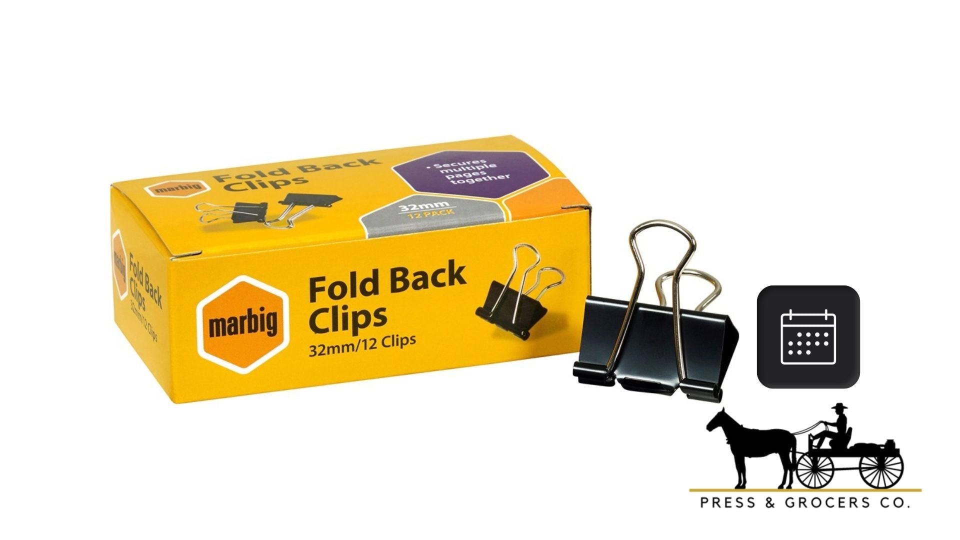Marbig Foldback Clips 32mm Black 12pk
