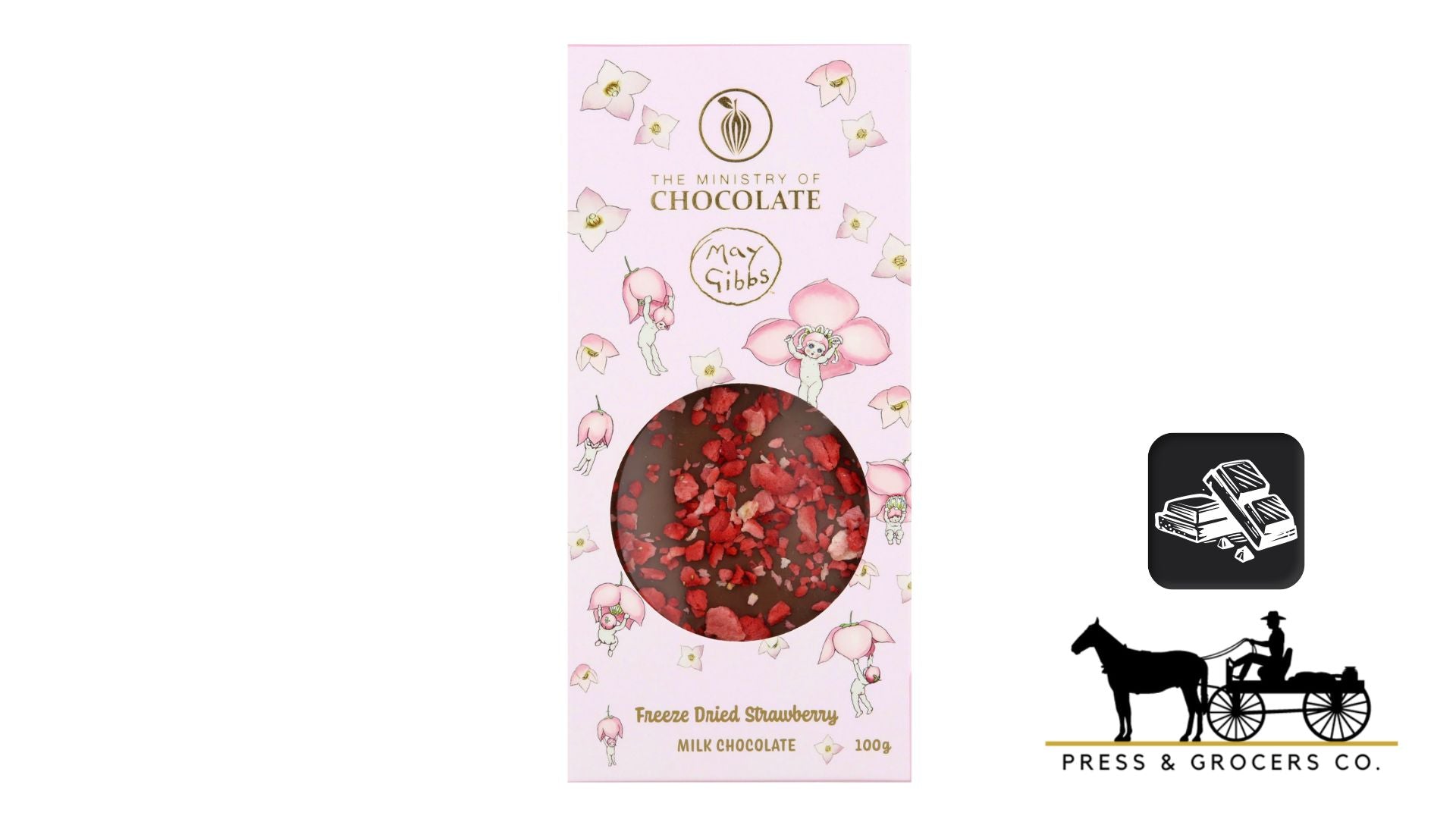 Ministry of Chocolate x May Gibbs Freeze Dried Strawberry Block 100g