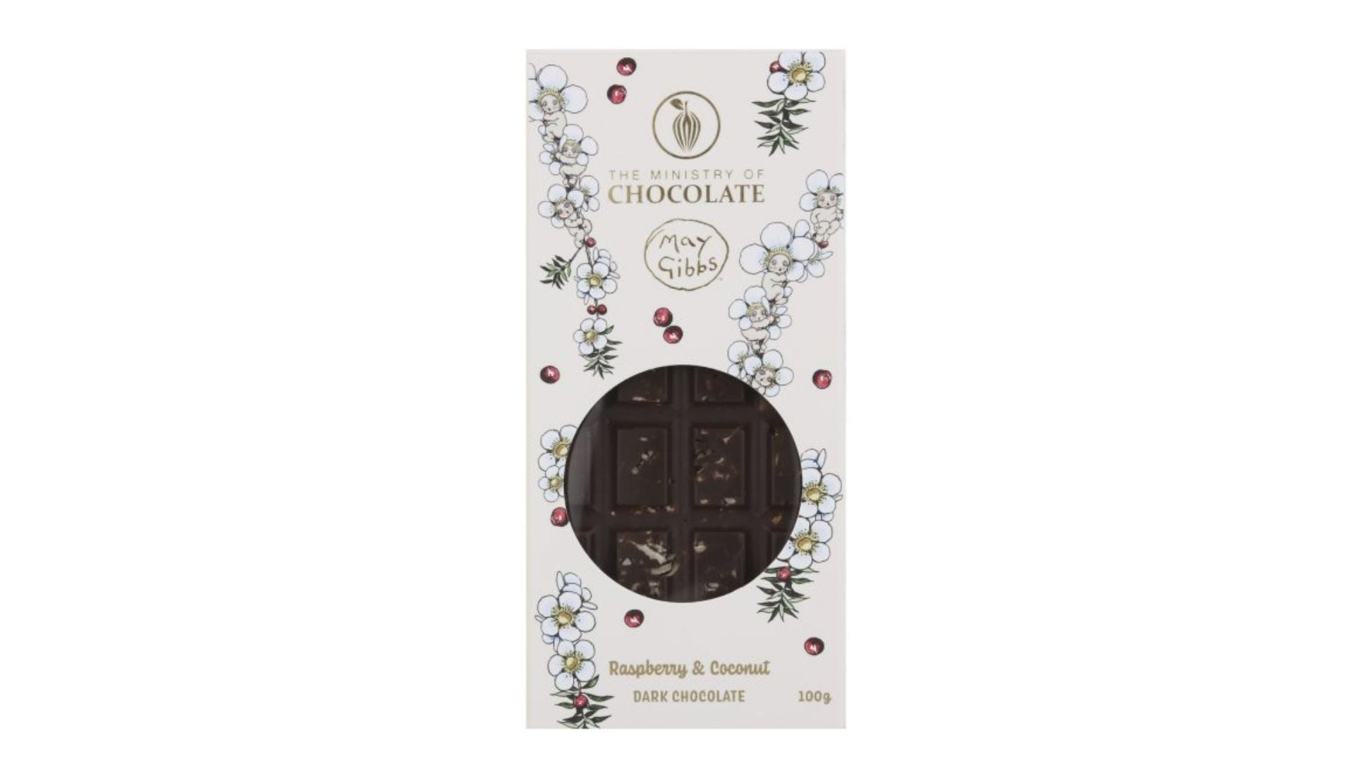 Ministry of Chocolate x May Gibbs Raspberry & Coconut Dark Block 100g