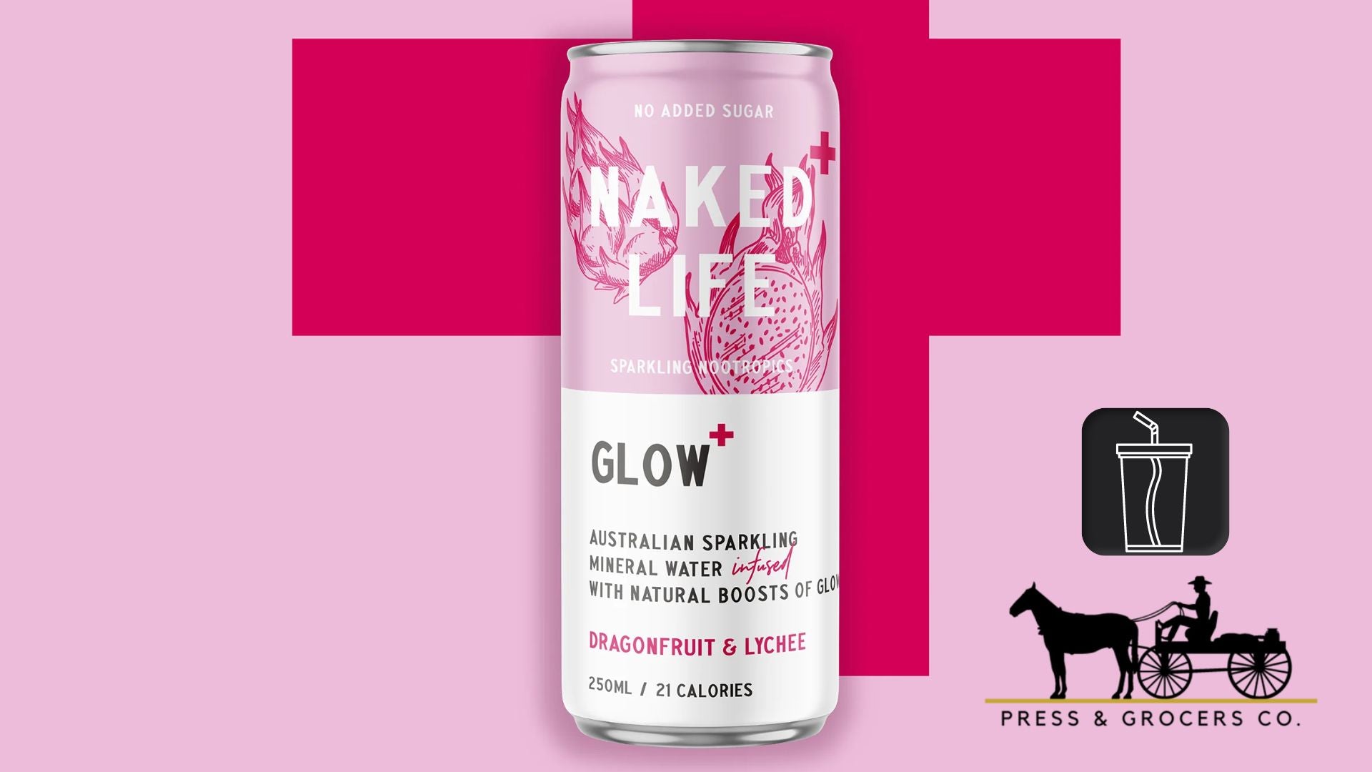 Naked Life GLOW Sparkling Nootropics Dragonfruit & Lychee 250ml