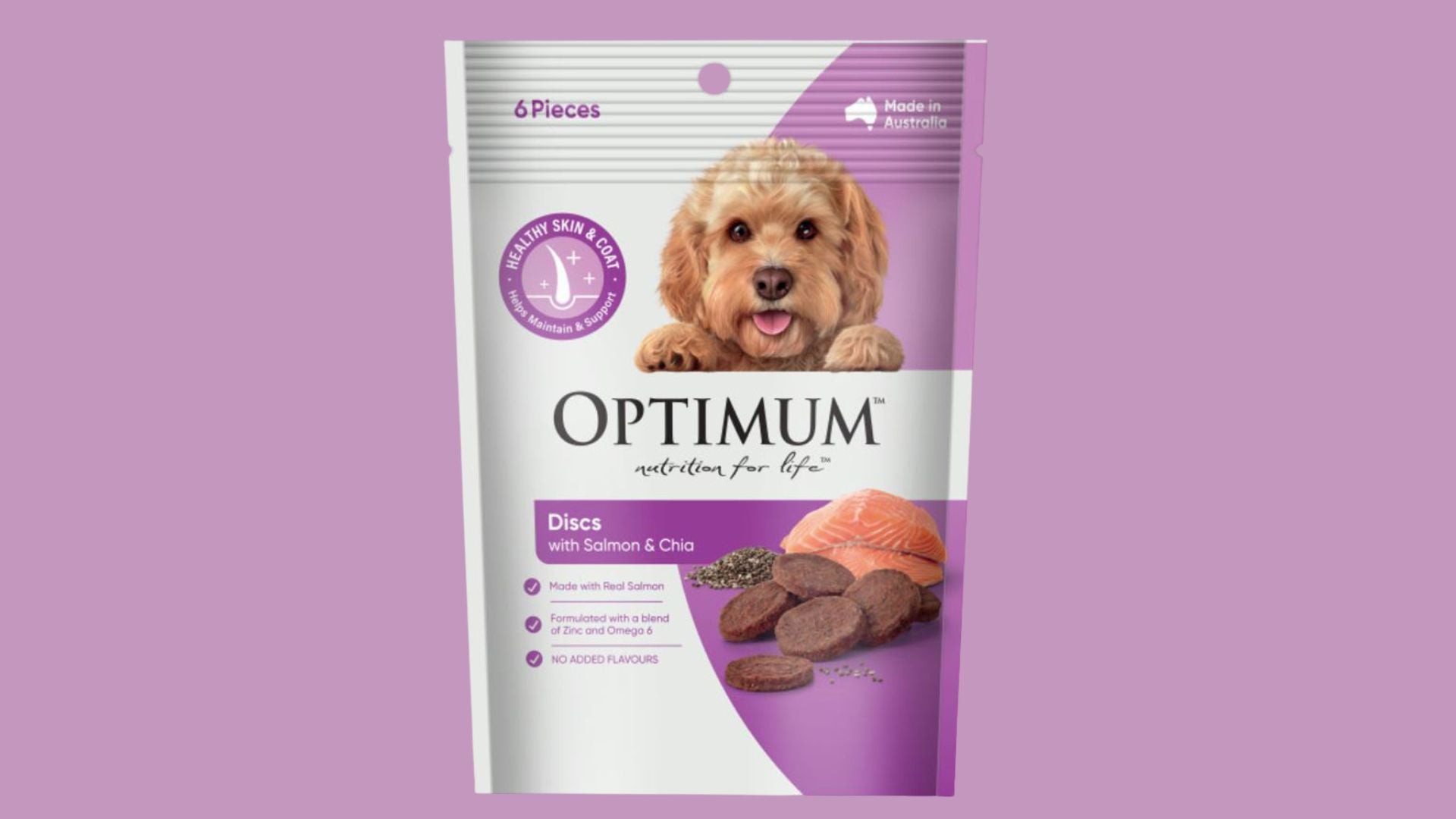 Optimum Dog Treat Discs With Salmon & Chia 6pk
