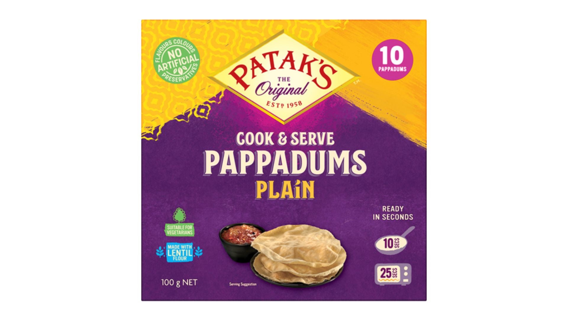 Patak Pappadums Plain 100g 10pk