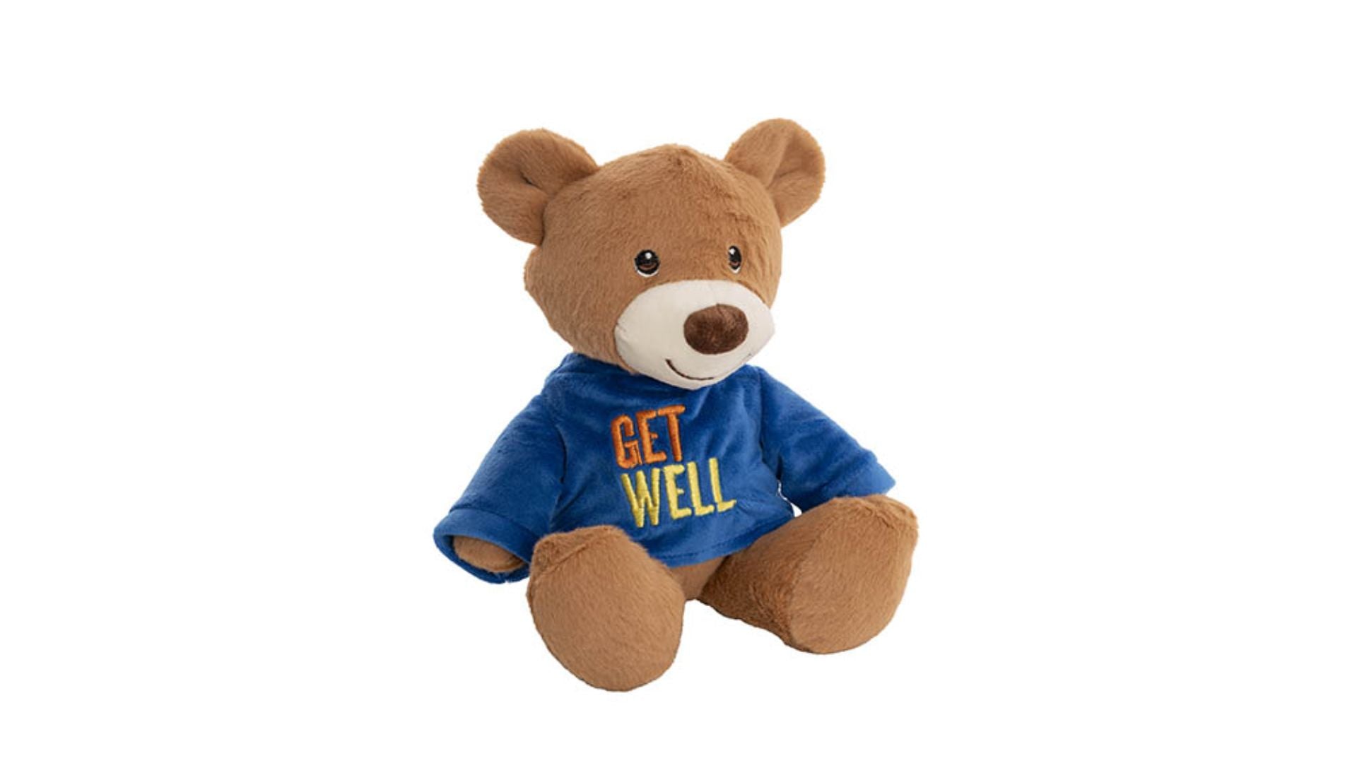 Plush Teddy Bear Caleb 'Get Well' T-Shirt Blue (21cmST)