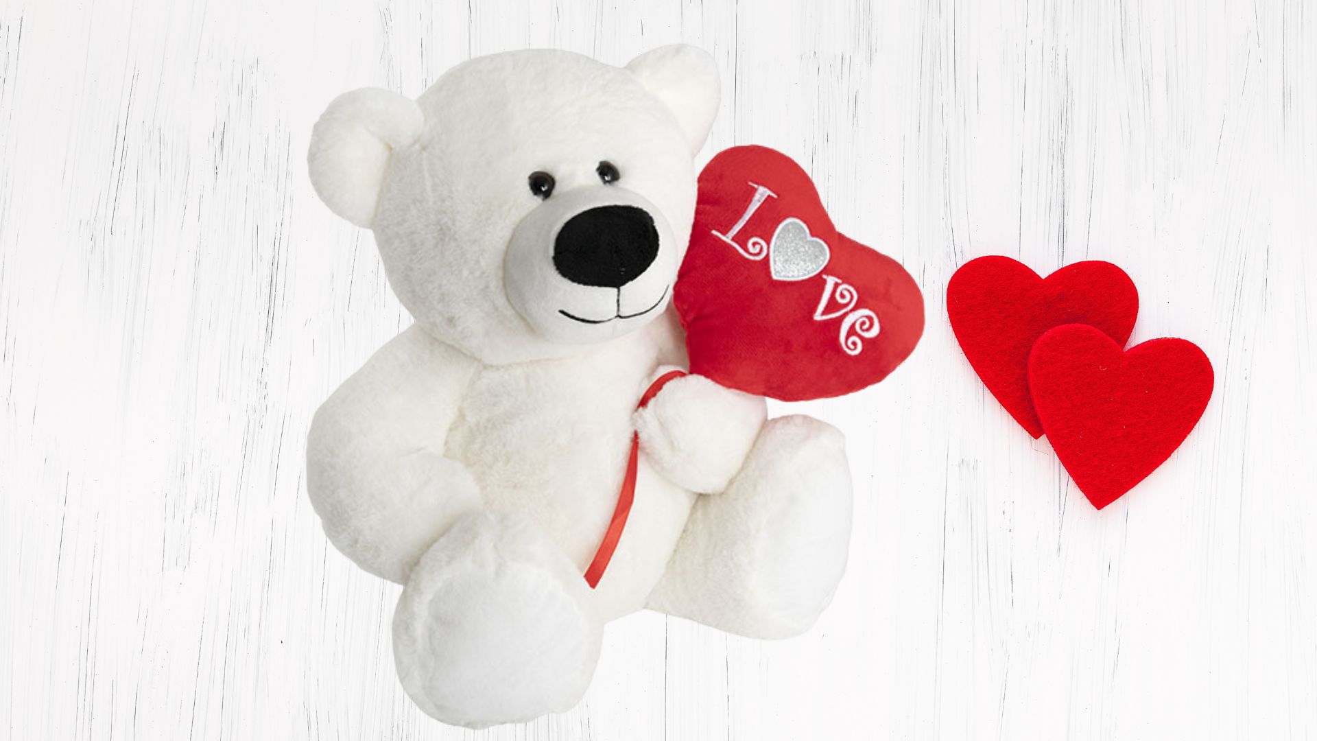 Plush Toy Teddy Bear Bruno 'Love' Red Heart Balloon White (35cmST)
