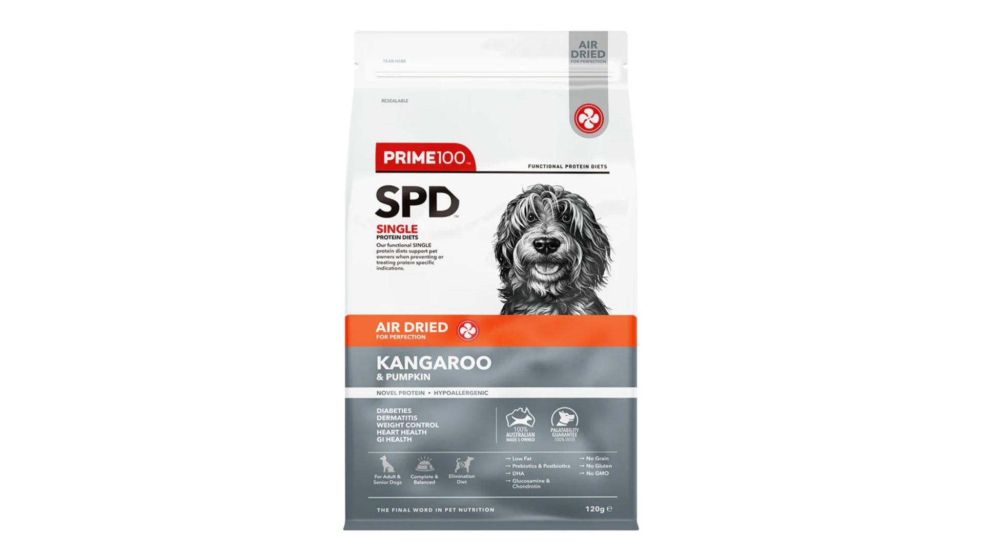 Prime100 SPD Air Dried Kangaroo & Pumpkin 120g