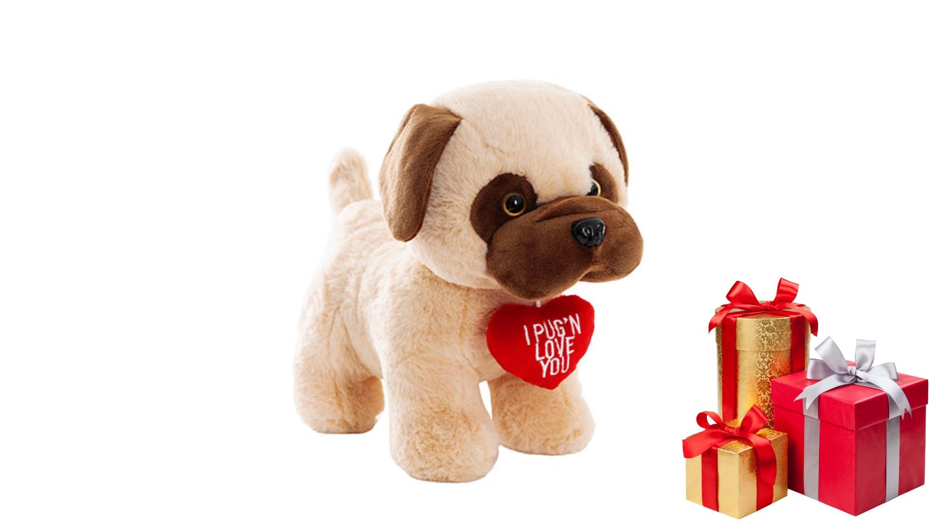 Pug Jack 'Love You' Heart Plush Toy Camel (26x24cmHT)