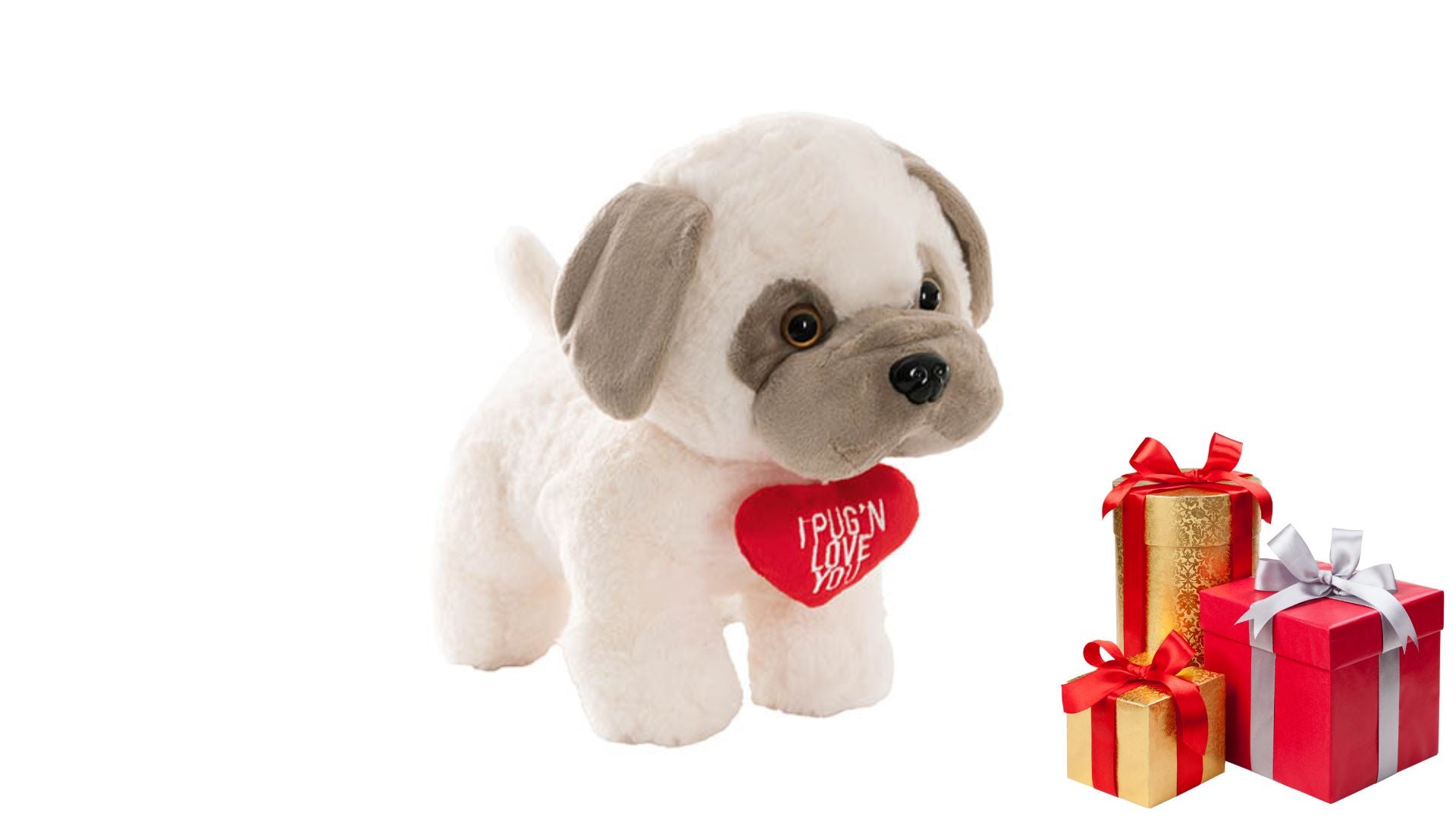 Pug Jack 'Love You' Heart Plush Toy Cream (26x24cmHT)