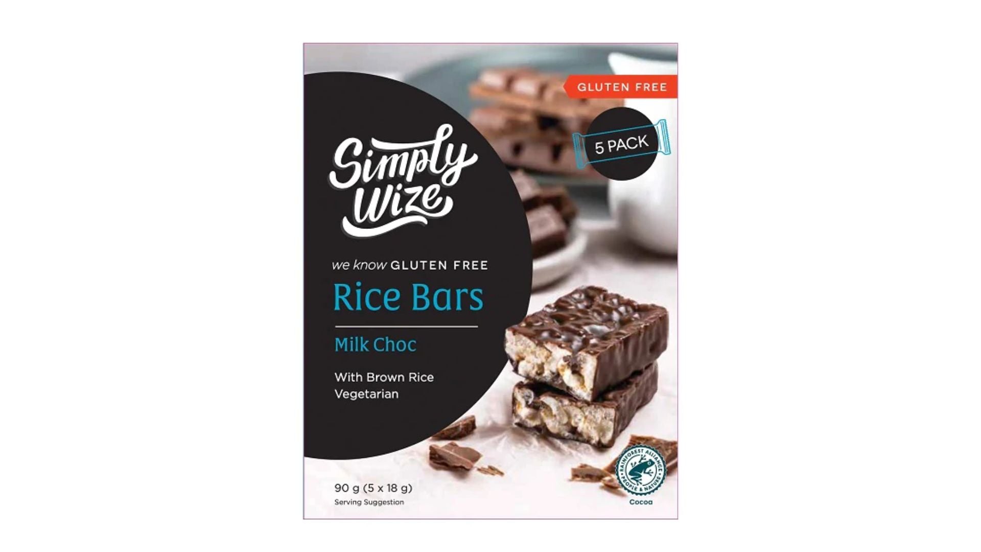 Simply Wize Milk Choc With Brown Rice Bars 5pk 90g
