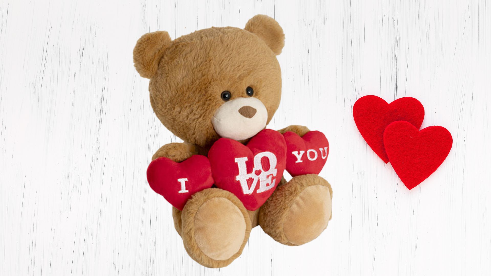 Plush Toy Teddy Bear Barney Triple Love Red Hearts Brown (25cmST)