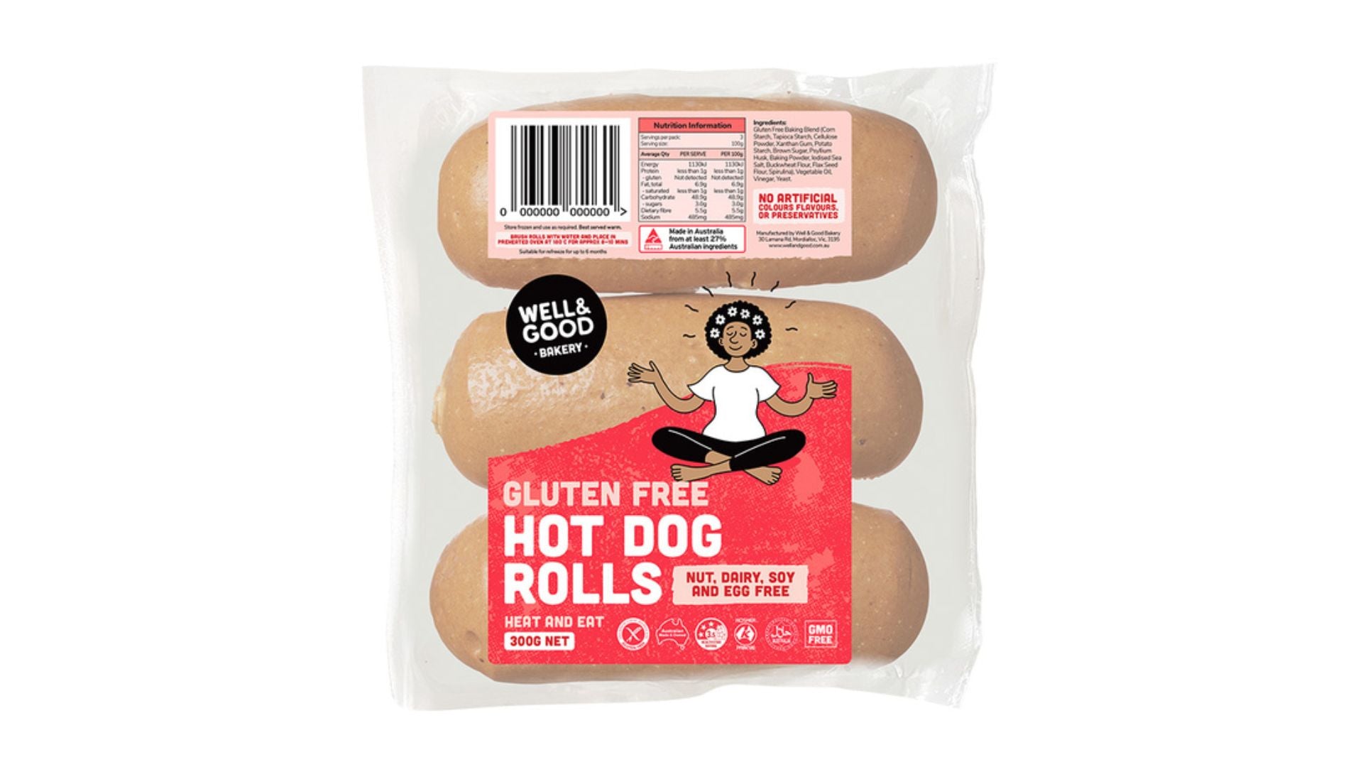 Well & Good Hot Dog Roll 3pk 300g