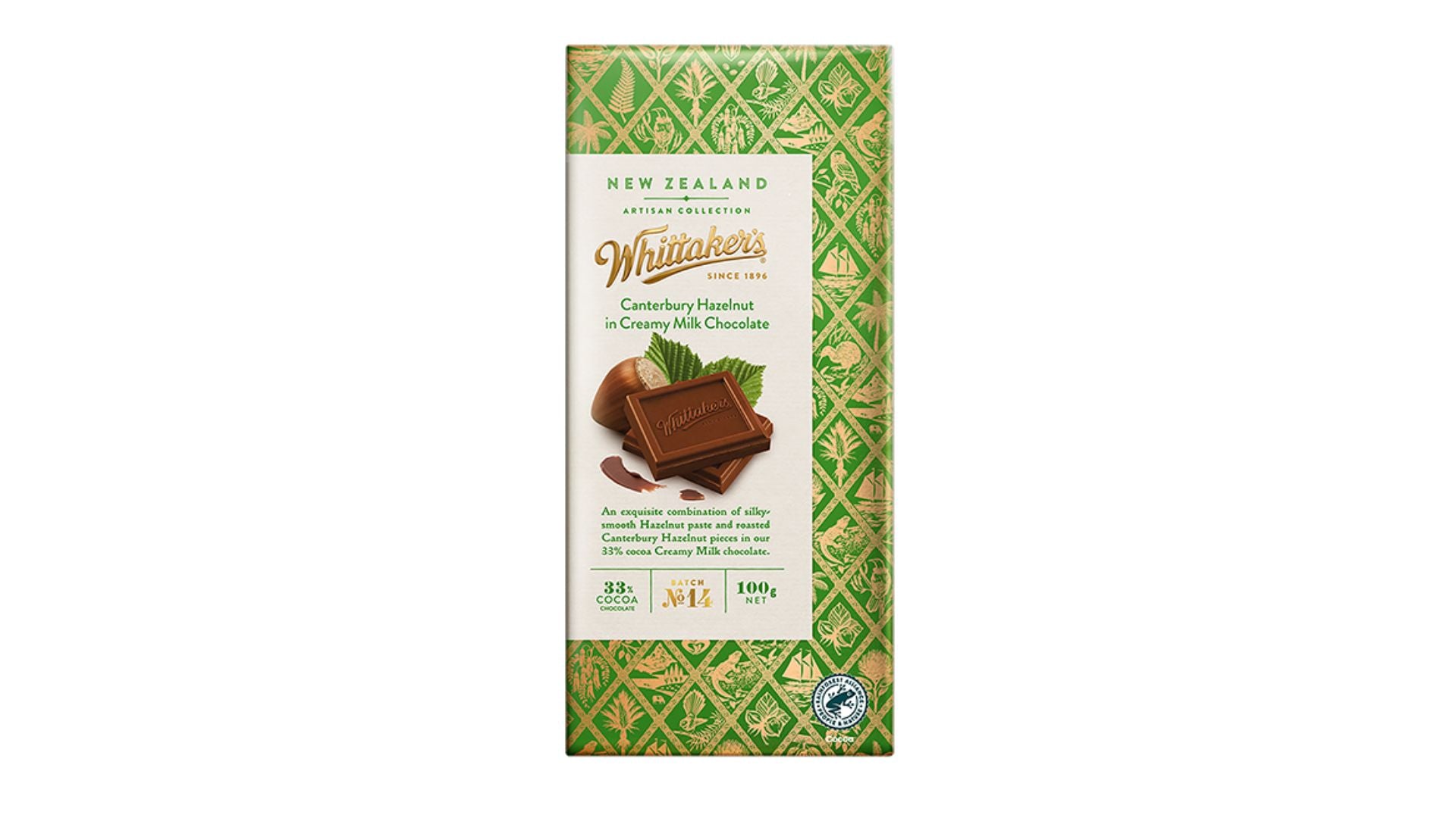 Whittaker's Canterbury Hazelnut in Creamy Milk Chocolate 100g