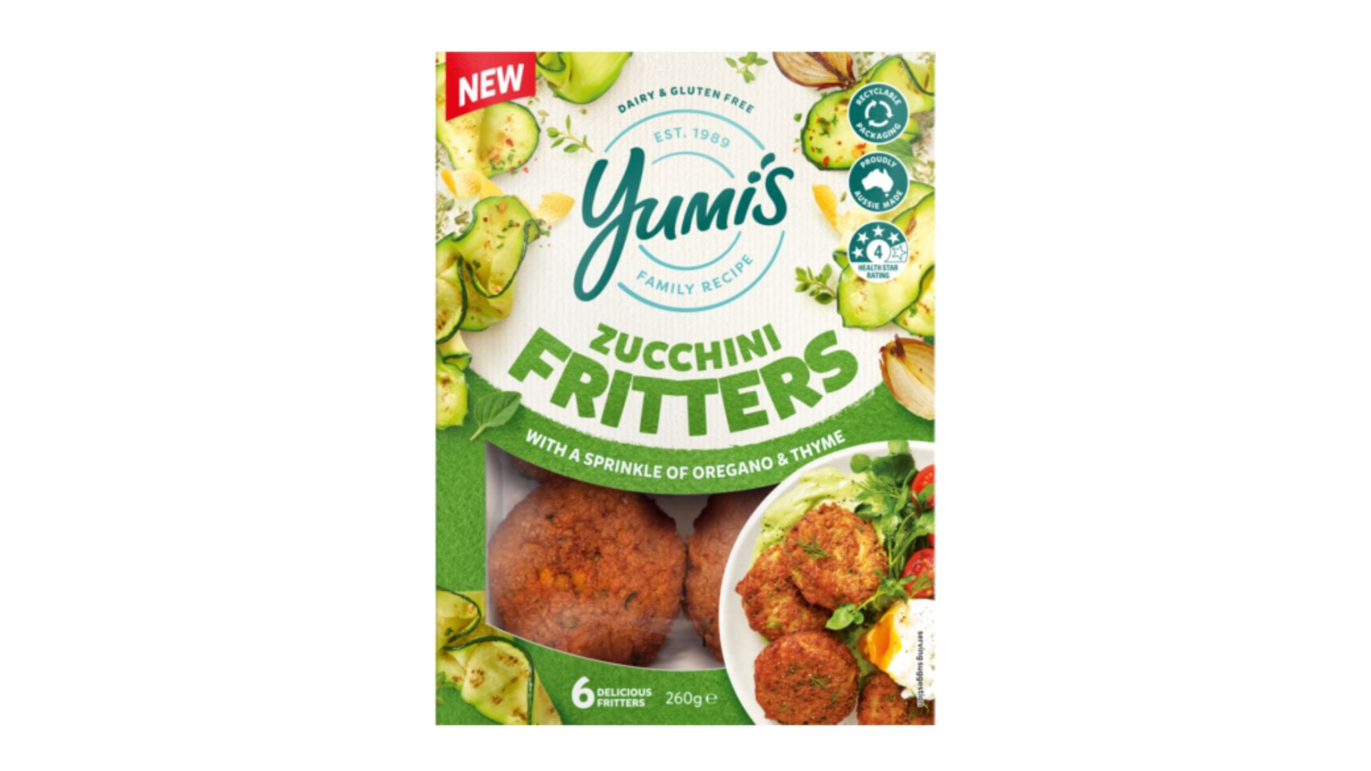 Yumi's Zucchini Fritters Oregano & Thyme 6pk 260g