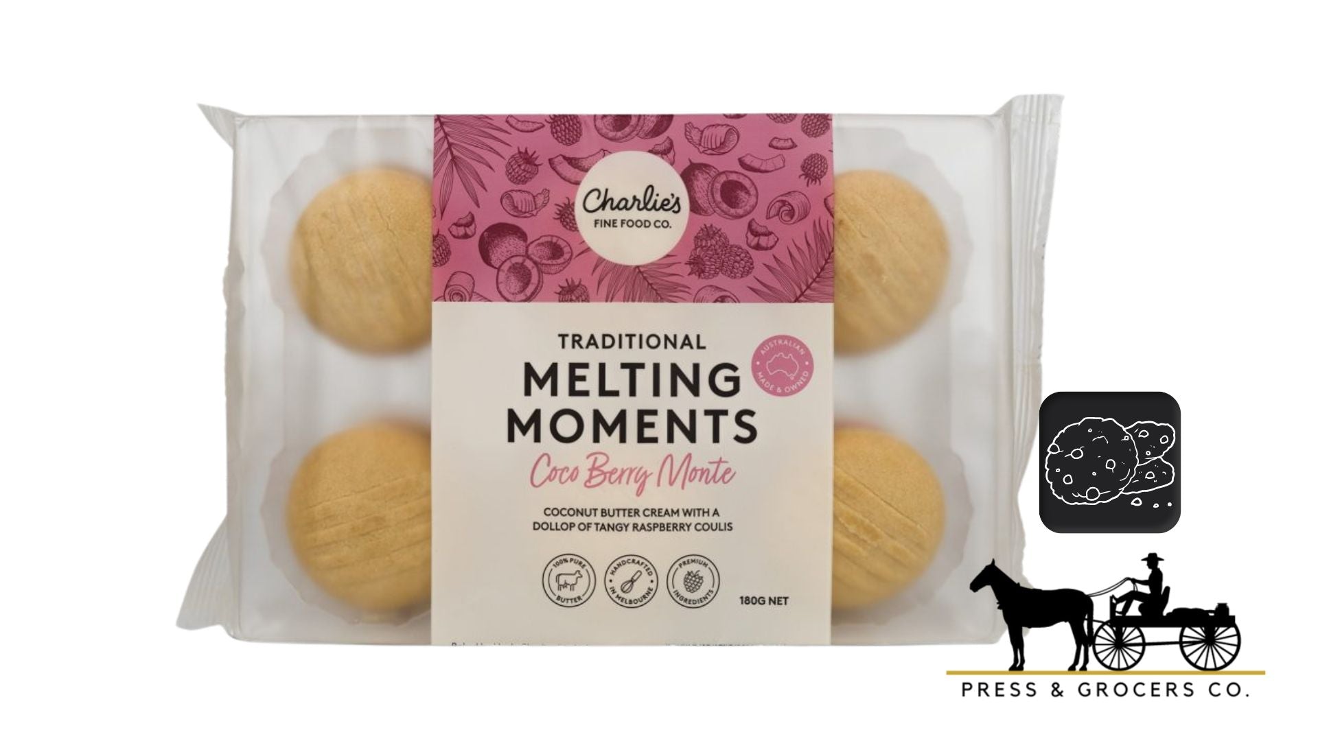 Charlie's Traditional Melting Moments Coco Berry Monte 180g