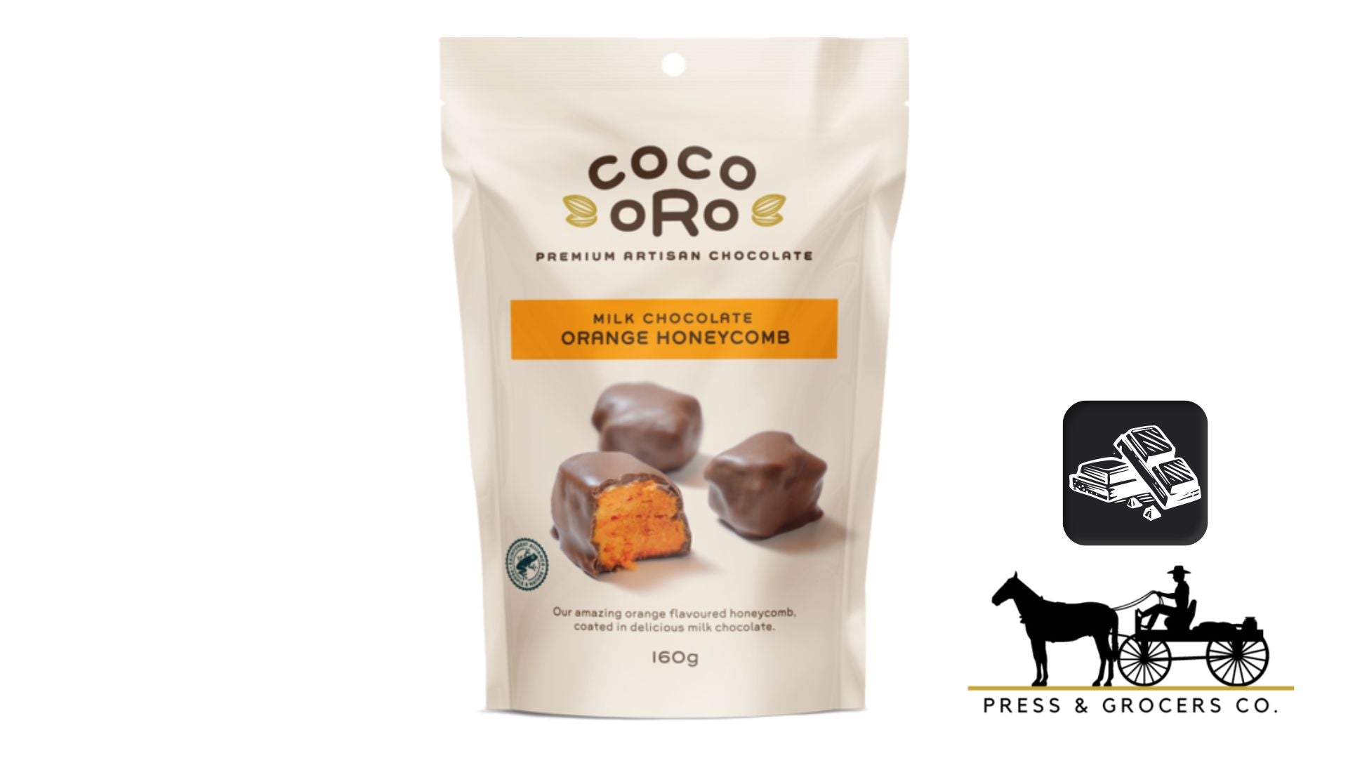 Coco Oro Milk Choc Orange Honeycomb 160g – Press & Grocers Co.