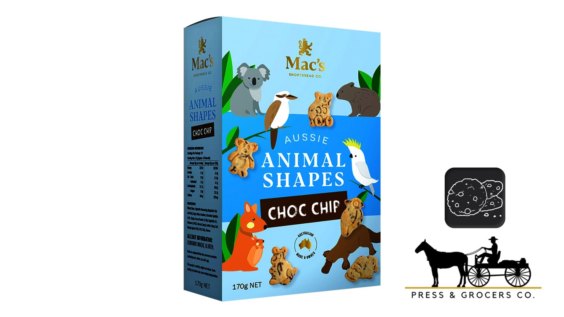 Mac's Aussie Animal Shapes Choc Chip 170g