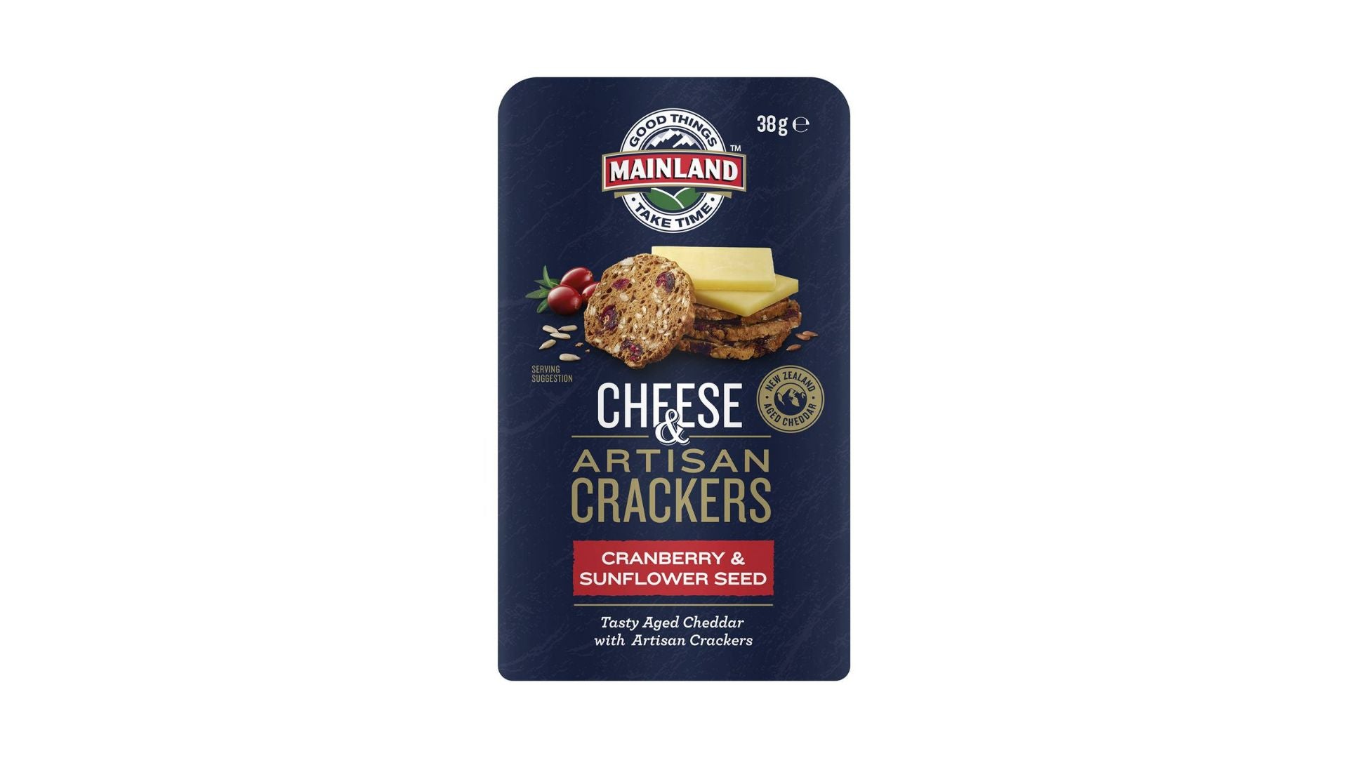Mainland OTG Cheddar Cheese & Artisan Cranberry & Sunflower Seed Crackers 38g