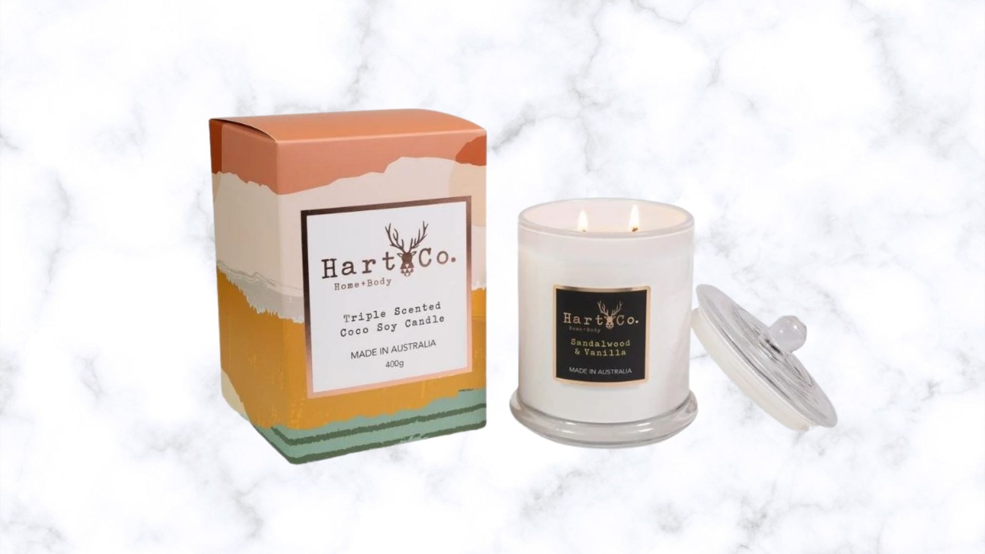 Hart Co Sandalwood & Vanilla Large Double Wick Scented Candle 400g